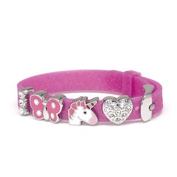 Браслет дитячий Biojoux BJB011 Kids Silicon Glitter Fuchsia 4 Rhodium Charms, пурпуровий