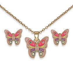 Комплект Сережки+Кольє Biojoux BJS009 PINK BUTTERFLY